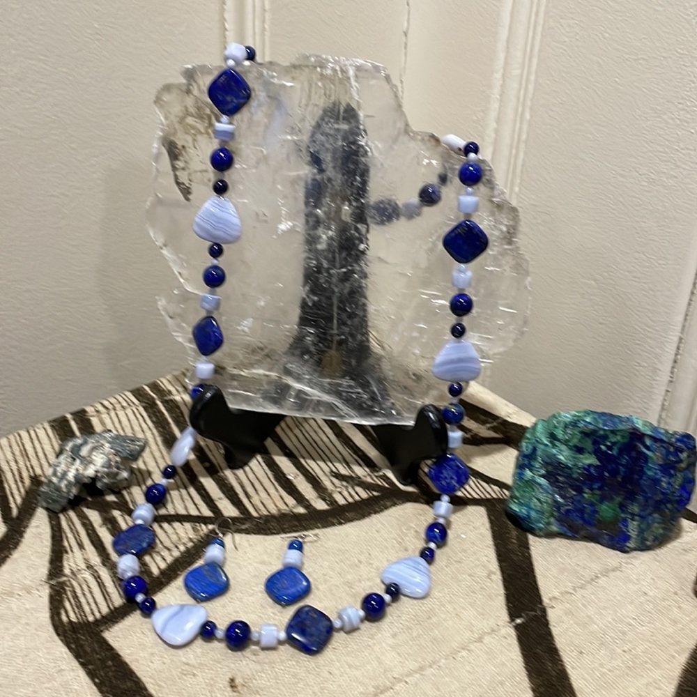 Blue Lace Agate and Lapis Lazuli with matching earrings. - Picture 2 of 7